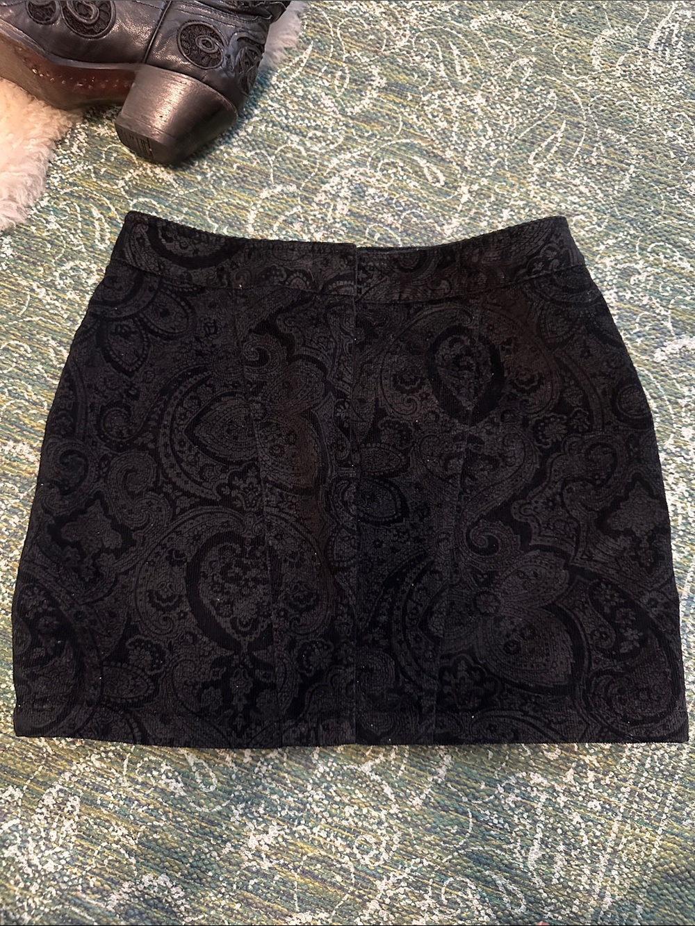 Express Black Paisley Velvet Mini Skirt